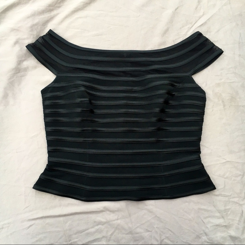 Vintage 90s Black Mesh Off The Shoulder Crop Top